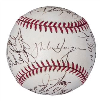 1995 American League Champion Cleveland Indians Team Signed OAL Budig Baseball With 28 Signatures Including Thome & Winfield (JSA) 